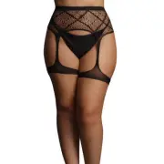 Le Desir Striped, Fishnet Garterbelt - Black Queen Size