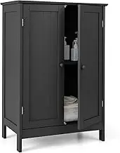 Giantex Bathroom Storage Cabinet, Freestanding Storage Organizer Cabinet w/Double Doors & Adjustable Shelf, 3-Tier Floor Cabinet for Bathroom, Entryway, Living Room, Bedroom, Kitchen