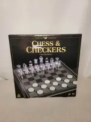 Chess and Checkers Set Clear, Glass Gameboard, for Adults and Kids Ages 8 up