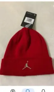 KIDS' JORDAN JUMPMAN LOGO CUFFED BEANIE 8-20 YOUTH RED/METALLIC SILVER