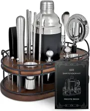 Bartender Kit with Wooden Stand Elegant , Premium Bar Set & Cocktail Shaker,,,