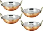 Prisha India Craft Copper Stainles Steel Hammered Karahi Indian 800 Ml,set of 4