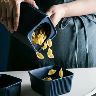 創意直紋方形家用密封罐 廚房雜糧收納罐 陶瓷儲物罐茶葉罐