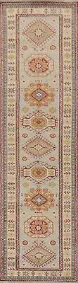 Light Blue Super Kazak Hallway Rug Rug 2' 9" x 12' 11" Handmade Oriental Carpet