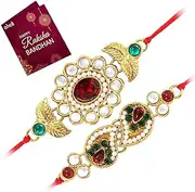 [Aheli] Thread Rakhi for Brother Kundan Beads Beautiful Raksha Bandhan Rakhi
