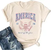 [peugryu] America Flag Shirt for Women Red White Blue Star Graphic Patriotic Shirt 4th of July Memorial Summer Tops Tee