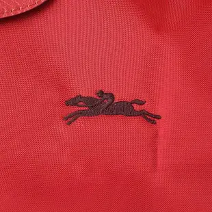 【LONGCHAMP】LONGCHAMP刺繡LOGO撞色設計尼龍長提把拉鍊摺疊手提包(小/紅x暗紅)