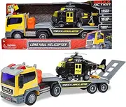 Maxx Action 1: 16 Scale Realistic Long Hauler with Helicopter - Push Button Lights & Sounds Plus Soft Rubber Tires