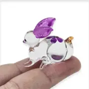 1¼"Long Purple Flower Rabbit Glass Bunny Figurine Hare Miniature Animal Crystal