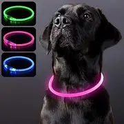 PZRLit Light Up Dog Collar Rechargeable Waterproof LED Dog Collar, Flashing Illuminated Glow Dog Collars Light for Dark, Dog Light Up Collar for Small Medium Large Dogs Night Safety Walking-Pink