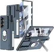 Case for Samsung Galaxy Z Fold6, Heavy Duty Armor Case with Built-in Screen Protector and Camera Protection, Stand, Pen Slot, Finger Ring (Green,for Galaxy Z Fold6)