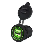 Universal Car Charger 2 Port Power Socket Dual Usb Charger 5V 4.2A Ip66 With Aperture (Green Light)