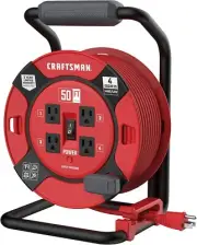 CRAFTSMAN Retractable Extension Cord Reel 50 Ft & 4 Outlets And Heavy Duty 14A