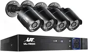 Security Camera, Set of 4 1080P HD 8 Channel Spy Surveillance Pet Cameras Hidden CCTV Monitor Home Safe Outdoor Indoor System, 5 in 1 DVR Remote with USB Mouse Support Capture Record Black