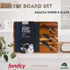 4PC Acacia Wood & Slate Cheese Board Gift for Women Serving Tray With Knife Set