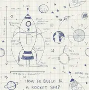 Wallquest DA60702 Rocket Ship White and Navy