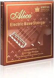 Alice Bass Guitar String 4 Strings Set, Hexagonal Core with Nickel Alloy Winding, 040-95 Light Gauge, Saturated & Warm