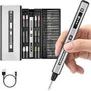 AM ARROWMAX Electric Mini Engraving Pen, HollowCup Motor, 42 Bits with Aluminum Case, OLED, Magnetic Charge, Mini Cordless Rotary Tool, Engraving Pen for Bead, Metal, Wood, Glass and Plastic (SGS)