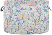 Pastel Pink Blue Floral Print elegant storage basket foldable and waterproof containers for toys with sturdy handle round mini large for bathroom tool shelves