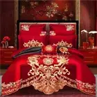 Luxury Gold Phoenix Loong Embroidery Bedding Set Red Duvet Cover Bed Sheet Set
