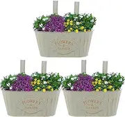 3Pcs Hanging Bucket Planter,Railing Planter Box,Rail Planter,Balcony Planter,Hanging Planter,Outdoor Fence Planter,Iron Hanging Flower Pots for Porch Railing Balcony Fence Patio