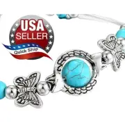 Faux Turquoise Stylish Bracelet • Native American Style • Silvertone Butterfly