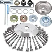 PLAXNS 10 Inch Rotary Steel Wire Brush Cutter Trimmer Head Weed Blade Cutter with Universal Adapter Kit Compatible with Stihl, Husqvarna,String Trimmers, Gardening Lawnmower, Moss Grass Rust Removal