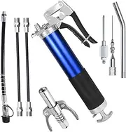 Grease Gun for Grease Nipples, 10 Pieces One-Handed Grease Gun Set, 6000-7000 PSI Heavy Duty Grease Press with Quick Coupling, Flex Hose and Metal Tube, Grease Gun for 400 g Grease Cartridge