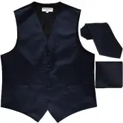 New Men's navy blue formal vest Tuxedo Waistcoat_necktie & hankie set wedding