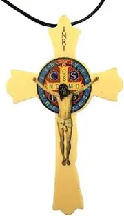 [Religious Gifts] Wooden Saint Benedict Evil Protection Cross Crucifix Pendant, 2 1/2 Inch