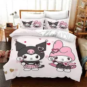 c42 Kuromi, Melody Cartoon Duvet Cover Set, 3D Printed, Lightweight and Comfortable, Boys and Girls Bedding Set Single Double Queen ee42