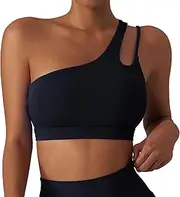 [KEOYA] Women One Shoulder Support Sports Bra Workout Left Strap Yoga Bras Backless Padded Crop Tops Fitness Training Outfits