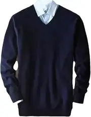 [Kiioouu] Men Classic Pullover V-Neck Sweater Men Fall Winter Cashmere Cotton Blend Warm Jumper Man Sweater