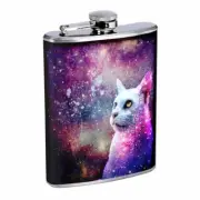 Galaxy Cat Em1 8oz Stainless Steel Flask Drinking Whiskey Liquor