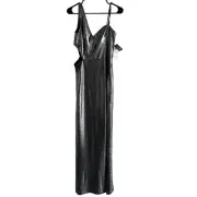 Aidan Mattox Dress Size 6 One Shoulder Foil Knot Gown Gunmetal Black Event