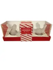 Williams Sonoma Candle Holders Snowman Frosted Glass Set 2