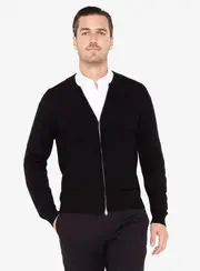 Merino Black Bomber Cardigan XL - Peter Jackson