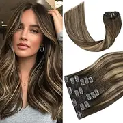 Balayage Clip in Hair Extensions Real Human Hair 70G Chocolate Brown To Dark Blonde 100% Remy Human Hair 7pcs 16clips One Pack 20 Inch