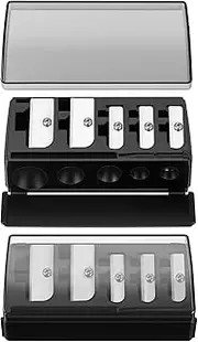 [Honoson] 2 Pcs 5 Hole Cosmetic Long Point Manual Pencil Sharpener with Plastic Lid Carpenter Makeup Eyeliner Pencil Sharpener