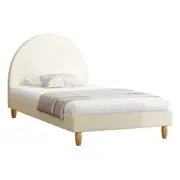 Oikiture Bed Frame Single Size Arched Beds Platform Beige Fabric