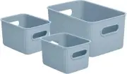 Superio Ribbed Open Storage Bins Organizer - Blue (Set of 3) 1 Medium, 2 Small