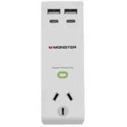 NEW Monster Single Socket Surge Protector with USB-C & USB-A Ports White