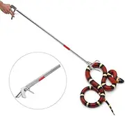 Mikikit Reptiles Snake Catcher, Stainless Steel Snake Trapping Stick Practical Snake Clamp Folding Snake Grabber with Lock Professional Snake Grabber Tool for Garden Yard Outdoor Reptisoil