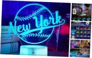 Baseball Night Light, 3D Illusion Lamp with Remote, 16 Color Changing, New York
