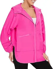 [Generic] Womens Waterproof Raincoat Lightweight Rain Jacket Trench Coat Hooded Windbreaker With Pockets for Outdoor 2025