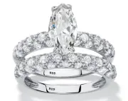 MARQUISE CZ ACCENTS BRIDAL 2 RING SET BAND PLATINUM STERLING SILVER 6 7 8 9 10