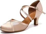[Uonpie] Women Ballroom Dance Shoes Closed Toe Latin Salsa Performance Dancing Shoes Low Heel