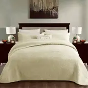 100% Cotton Coverlet Set Floral Cream Queen