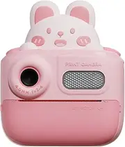 Camera 48MP Front and Rear Print Camera Thermal Print Multifunctional Camera for High-Clear Screen 800mAh Battery 32GB SD Card Creative DIY d Pens Stickers Lanyard Camera for Pink Bear One Size