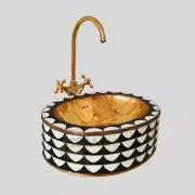 Discover Luxury Moroccan Oval Vessel Sink in Black Resin and Bone